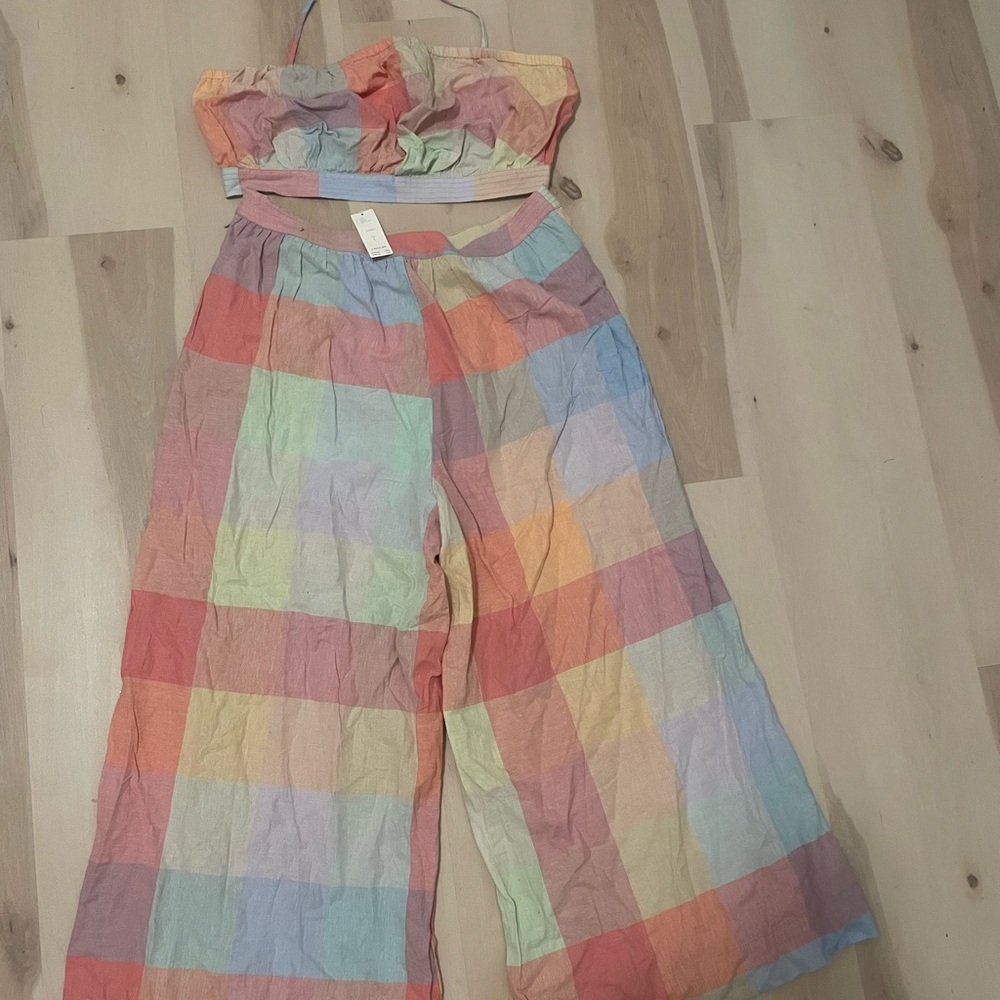NWOT Anthropologie Pastel Plaid Strapless Jumpsuit Romper Set